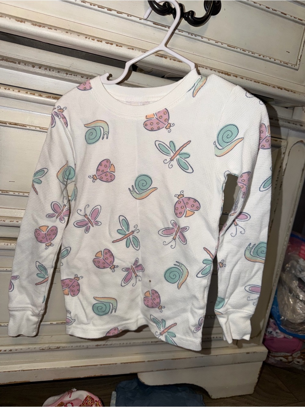 Carter's White Long-Sleeve Thermal Top with Pastel Butterfly & Snail Print